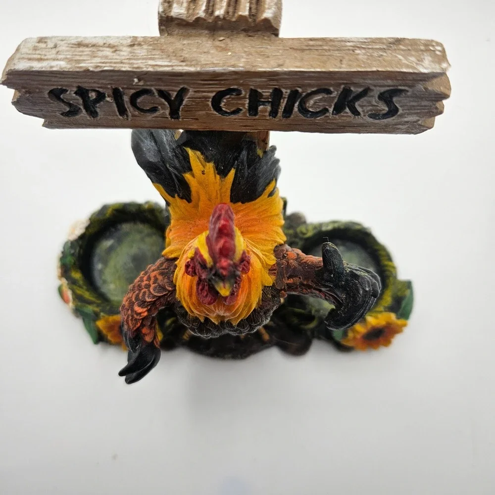 Spicy Chicks Rooster‎ Salt & Pepper Shaker Holder Farmhouse Kitchen Decor Resin
